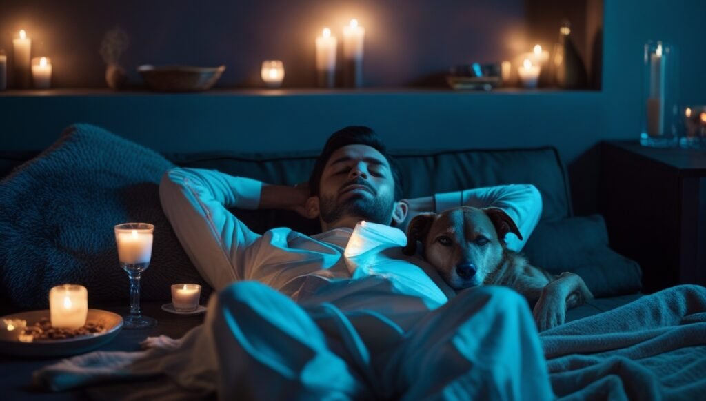 homem relaxando em sua cama para aliviar o estresse no dia a dia