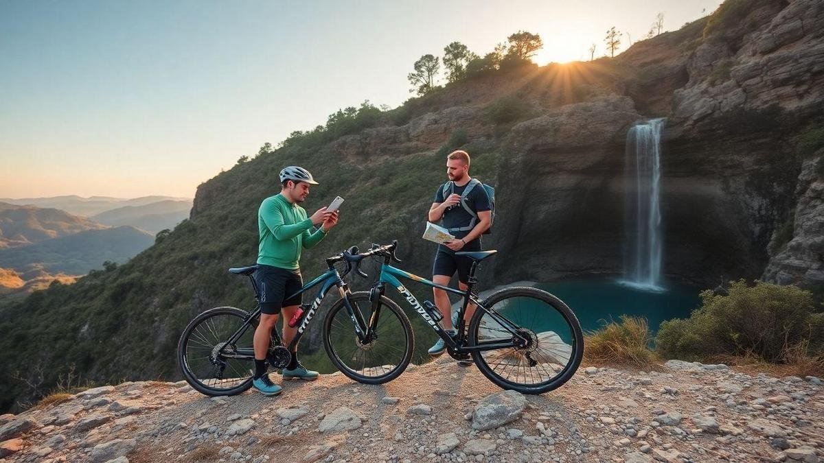 Como escolhemos rotas para mountain bike em terrenos acidentados com cachoeiras para banho